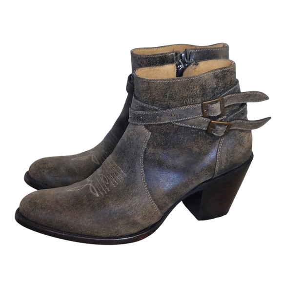 Shyanne Distressed Brown Leather Western Ankle Double Buckles Straps - Picture 16 of 16